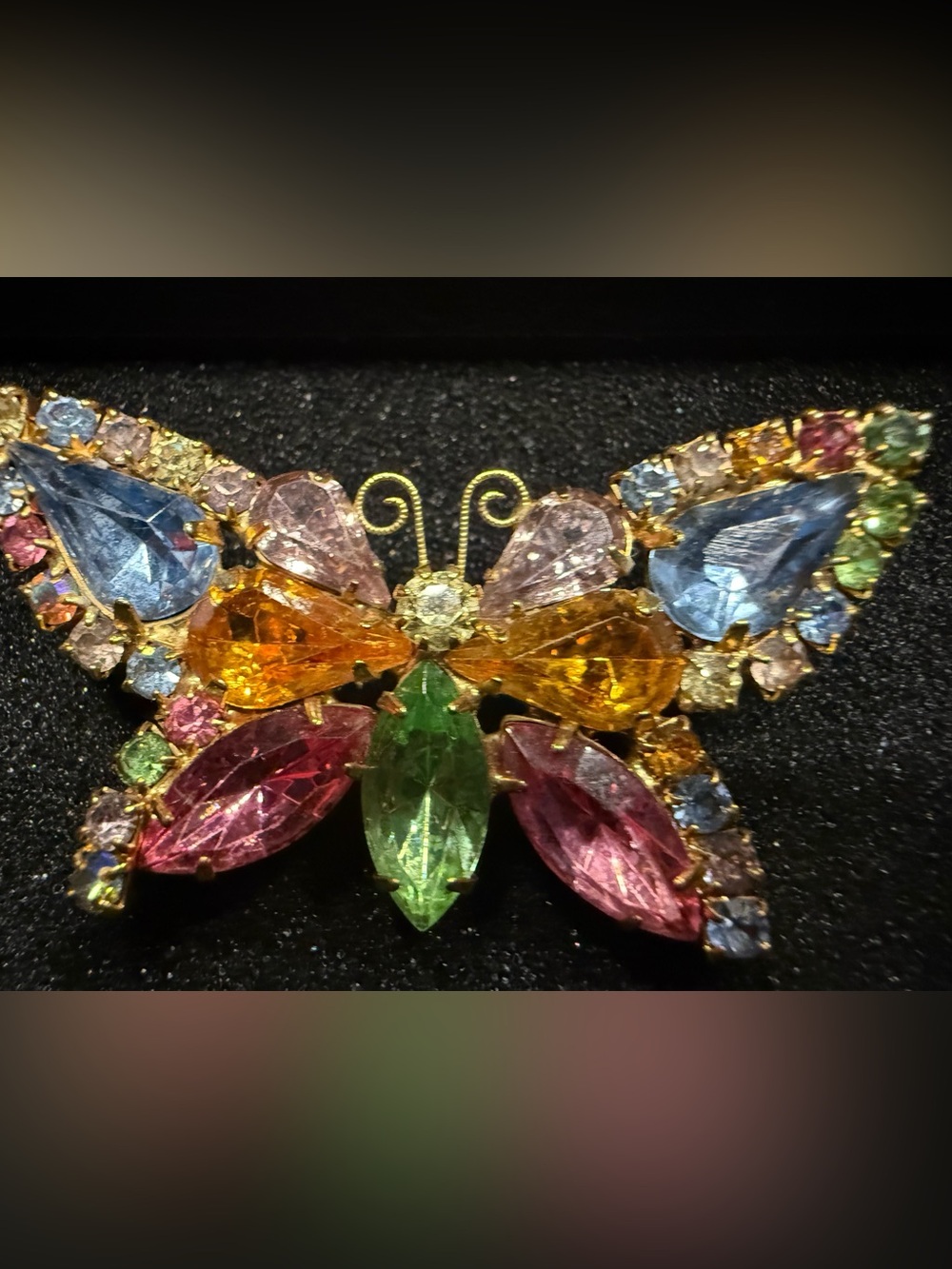 Vtg Pin Brooch Multicolor Rhinestone Butterfly Cute Juliana